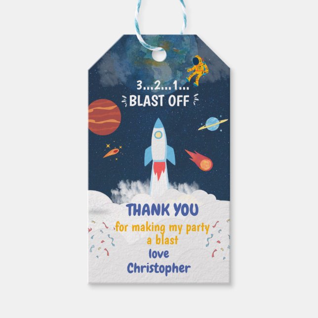 Etiqueta Para Presente Obrigado Astronauta Festa de aniversário Exterior (Frente)