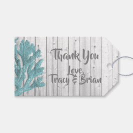 Etiqueta Para Presente Obrigado Beachy Wood Teal Coral Gift Tag