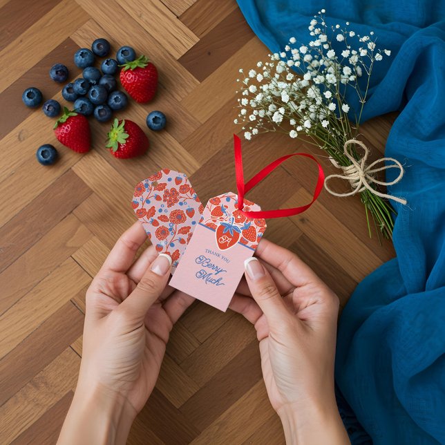 Etiqueta Para Presente Obrigado Berry Muita Amorango Foral (Thank You Berry Much Floral Strawberry Blueberry Gift Tags)
