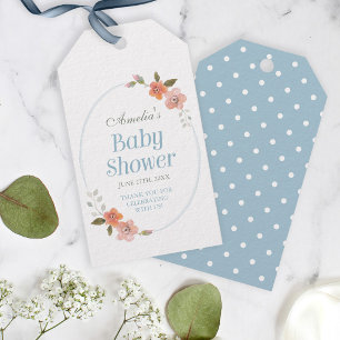 Etiqueta Para Presente Obrigado chá de fraldas azul com floral delicado