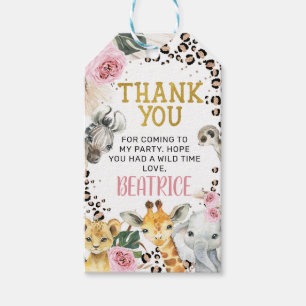 Etiqueta Para Presente Obrigado de aniversário Boho floral cheetah safari