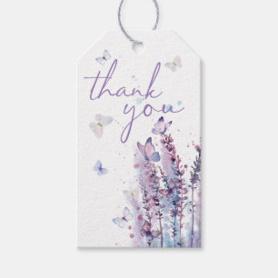Etiqueta Para Presente Obrigado de aniversário da borboleta de flores rox