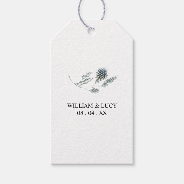 Etiqueta Para Presente Obrigado de casamento floral botânico azul (Frente)