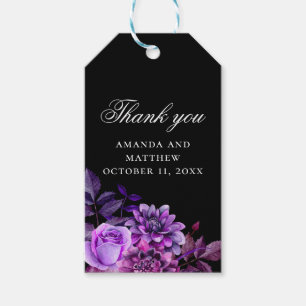 Etiqueta Para Presente obrigado de casamento floral preto e roxo de água