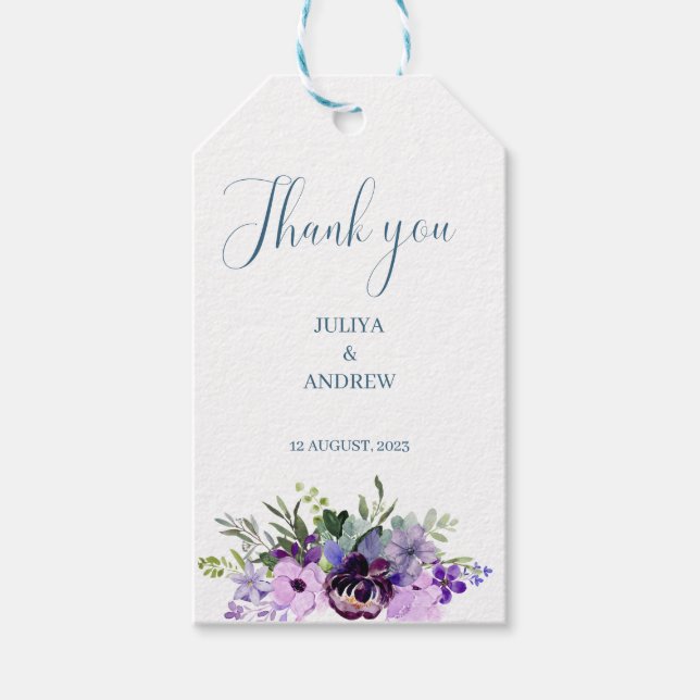 Etiqueta Para Presente Obrigado de casamento floral púrpura (Frente)