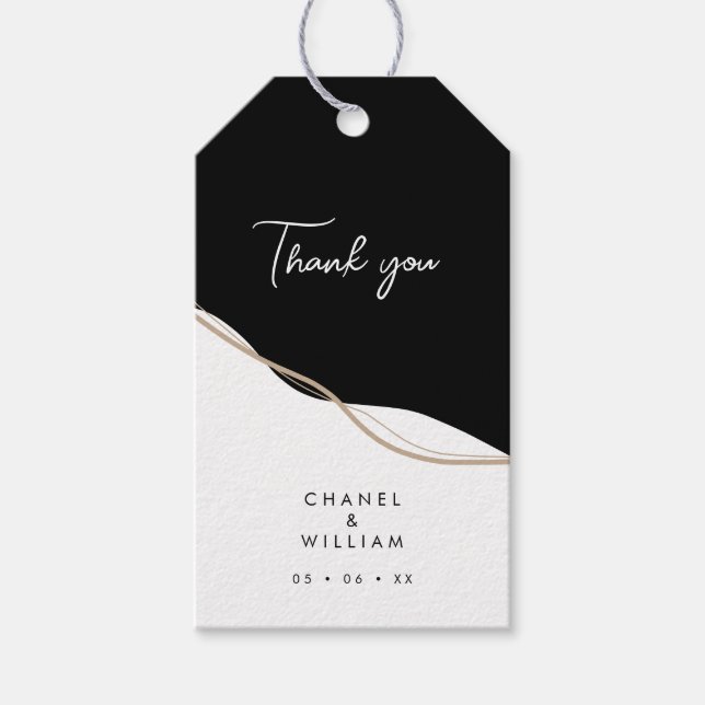 Etiqueta Para Presente obrigado de casamento preto e branco (Frente)