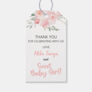 Etiqueta Para Presente Obrigado de chá de fraldas floral cor-de-rosa, vo