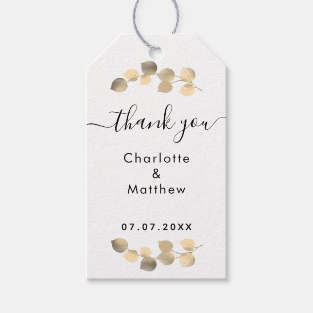 Etiqueta Para Presente Obrigado de ouro de Eucalyptus, casamento (Frente)