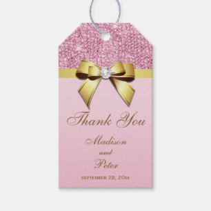 Etiqueta Para Presente Obrigado Dourado do arco dos Sequins cor-de-rosa