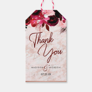 Etiqueta Para Presente Obrigado Dourado floral & cor-de-rosa de Borgonha