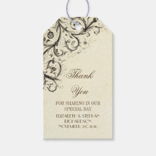 Etiqueta Para Presente Obrigado elegante do casamento dos flourishes do