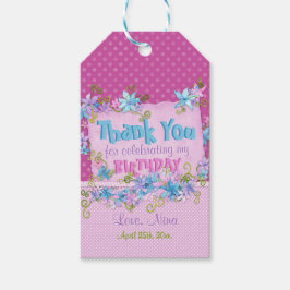 Etiqueta Para Presente Obrigado Festa de aniversário Bolinhas Rosa Floral