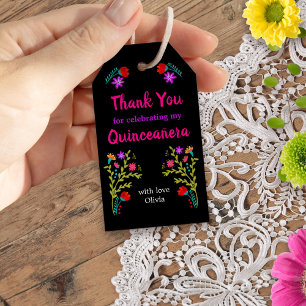 Etiqueta Para Presente Obrigado festa mexicana Quinceanera preto floral