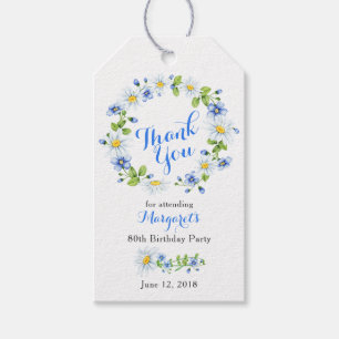 Etiqueta Para Presente Obrigado floral azul do aniversário do 80 da