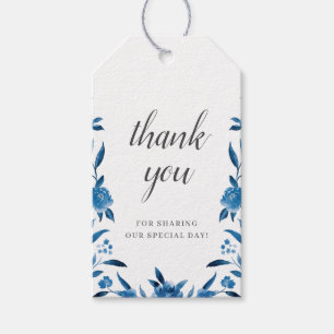 Etiqueta Para Presente obrigado floral azul e branco de aquarela você ca