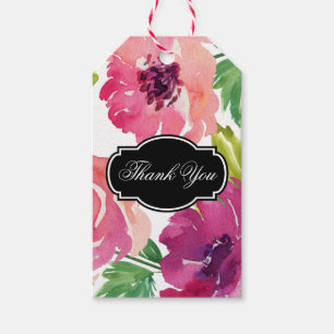 Etiqueta Para Presente Obrigado floral da aguarela cor-de-rosa rosado