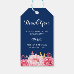 Etiqueta Para Presente Obrigado floral romântico das listras de azuis