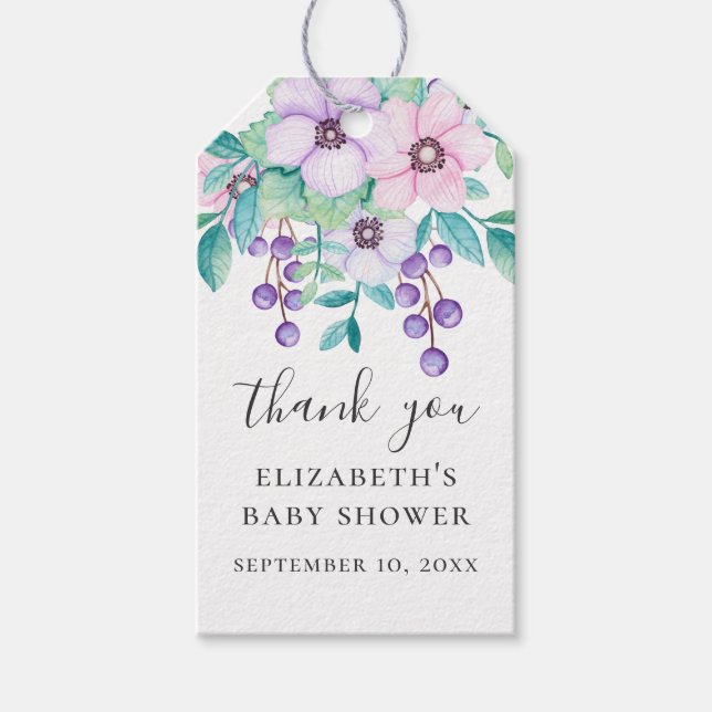 Etiqueta Para Presente Obrigado floral roxo e rosa (Frente)