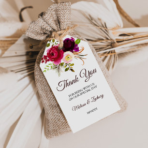Etiqueta Para Presente Obrigado floral simples de Borgonha você