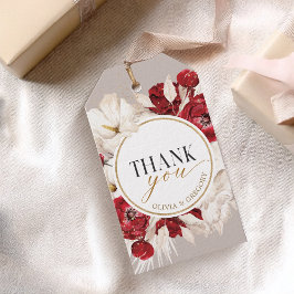 Etiqueta Para Presente Obrigado floral vermelho rubi e branco