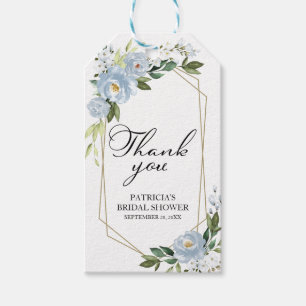 Etiqueta Para Presente Obrigado - Flores Azul Empoeiradas Geometria Verde