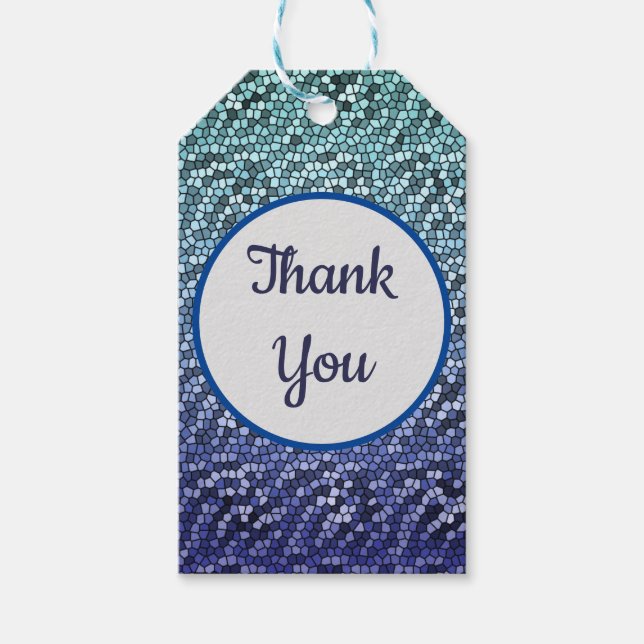 Etiqueta Para Presente Obrigado Mosaico Abstrato Azul Gratidão (Frente)