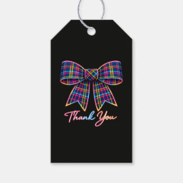 Etiqueta Para Presente Obrigado Neon Tartan Bow Escocês Padrão Brilhante