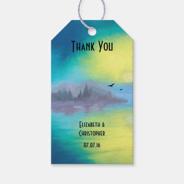 Etiqueta Para Presente Obrigado Paisagem Cênica do Lago Montanha (Frente)