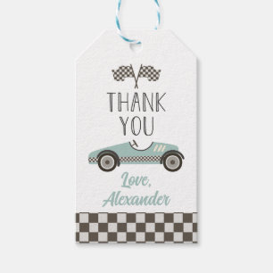 Etiqueta Para Presente Obrigado pelo Aniversário do Carro de Corrida Azul