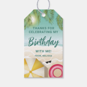Etiqueta Para Presente Obrigado pelo Aniversário na Praia Tropical Ensola