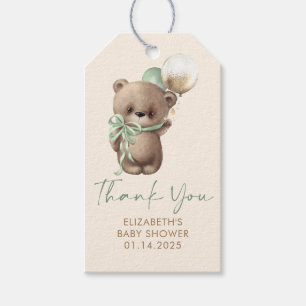 Etiqueta Para Presente Obrigado pelo Chá de Bebê do Ursinho Marrom Verde