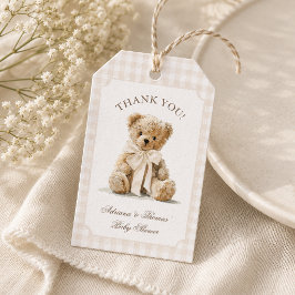 Etiqueta Para Presente Obrigado pelo Teddy Bear Gingham Baby Shower