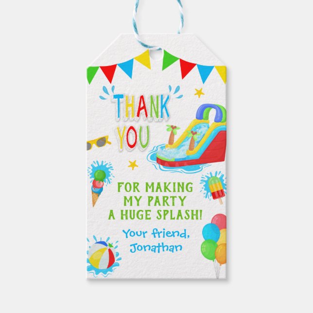 Etiqueta Para Presente Obrigado Piscina Waterslide Summer Party (Frente)