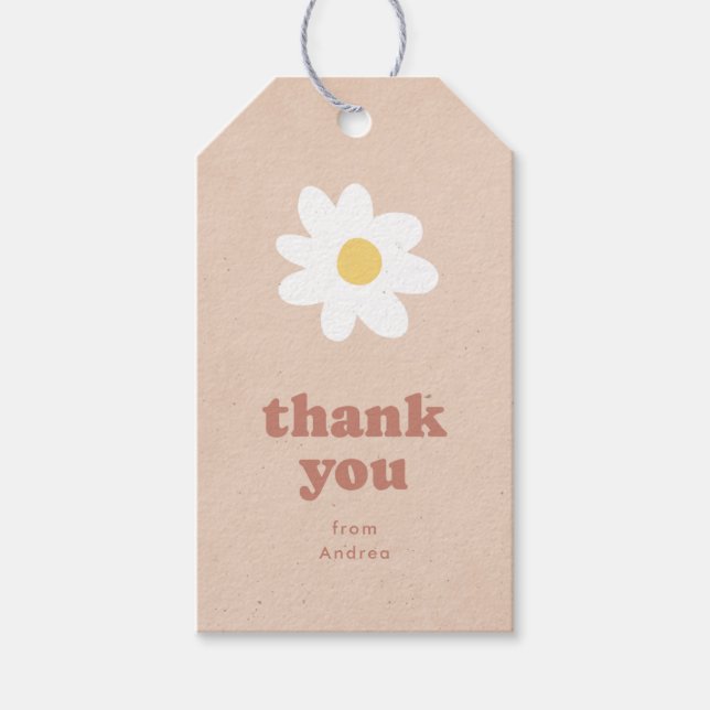 Etiqueta Para Presente Obrigado Retrô Daisies Chá de Bebê (Frente)