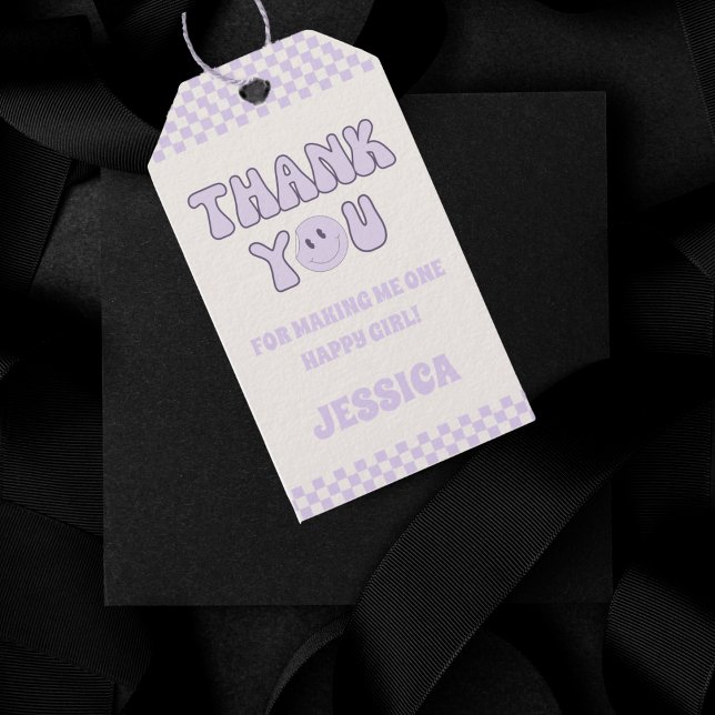 Etiqueta Para Presente Obrigado Retro Groovy primeiro aniversario Party F (Criador carregado)