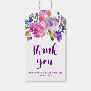 Etiqueta Para Presente Obrigado roxo cor-de-rosa & do azul das flores do