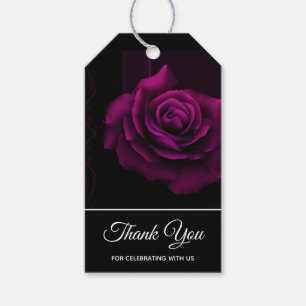 Etiqueta Para Presente Obrigado Roxo-Vermelho gótico da flor do rosa voc