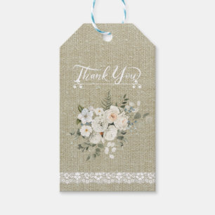 Etiqueta Para Presente Obrigado textura moderna com renda floral branca