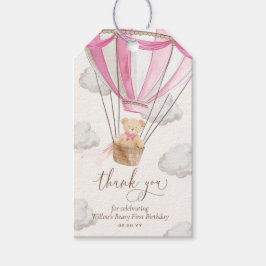 Etiqueta Para Presente Obrigado Urso de Pelúcia Rosa pelo Primeiro Aniver