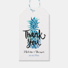 Etiqueta Para Presente obrigado você caligrafia no abacaxi azul