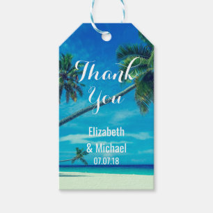 Etiqueta Para Presente Obrigados de Casamento de Praia Tropical de Ilha d
