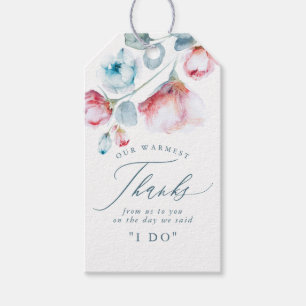 Etiqueta Para Presente Obrigados de Casamento Elegante Floral Azul Dusty