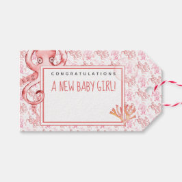 Etiqueta Para Presente Octopus de Aquarela Coral de Pêssego | Menina