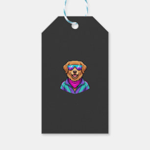 Etiqueta Para Presente Óculos de Sol de Cachorro Fofo Arte Neon Retro_1