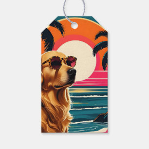 Etiqueta Para Presente Óculos de Sol de Cachorro Retro Praia do Pôr do So