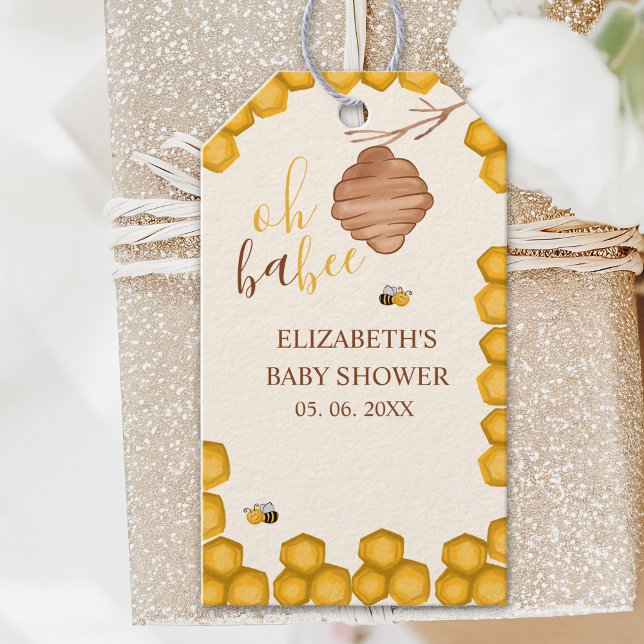 Etiqueta Para Presente Oh Babee Honeycomb Bee - Baby Shower Gifts (Criador carregado)