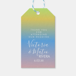 Etiqueta Para Presente Ombre Arco-íris Casamento Amarelo Azul Rosa   