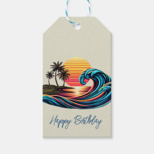 Etiqueta Para Presente Onda do Surf Retroativo Sunset