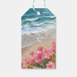 Etiqueta Para Presente Ondas da Praia Aquarela Pintura Floral Rosa da Cos