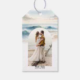 Etiqueta Para Presente Ondas de Praia em Aquarela Fotografia de Casamento